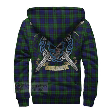 Campbell Tartan Sherpa Hoodie with Family Crest Celtic Skull Style