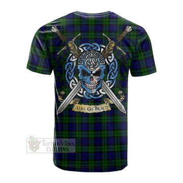 Campbell Tartan Cotton T-shirt with Family Crest Celtic Skull Style