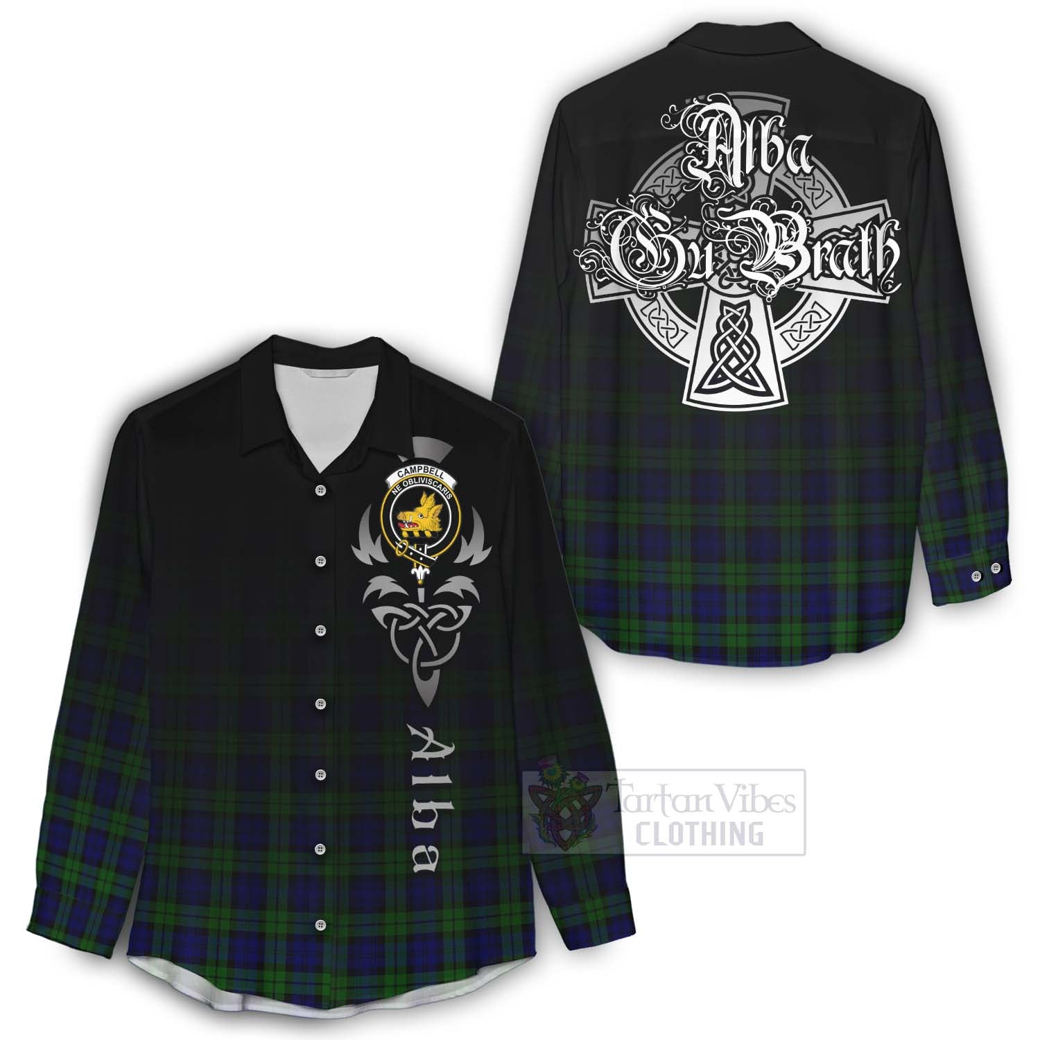 Tartan Vibes Clothing Campbell Tartan Women's Casual Shirt Featuring Alba Gu Brath Family Crest Celtic Inspired