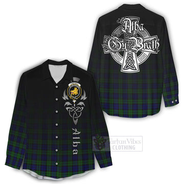 Campbell Tartan Women's Casual Shirt Featuring Alba Gu Brath Family Crest Celtic Inspired