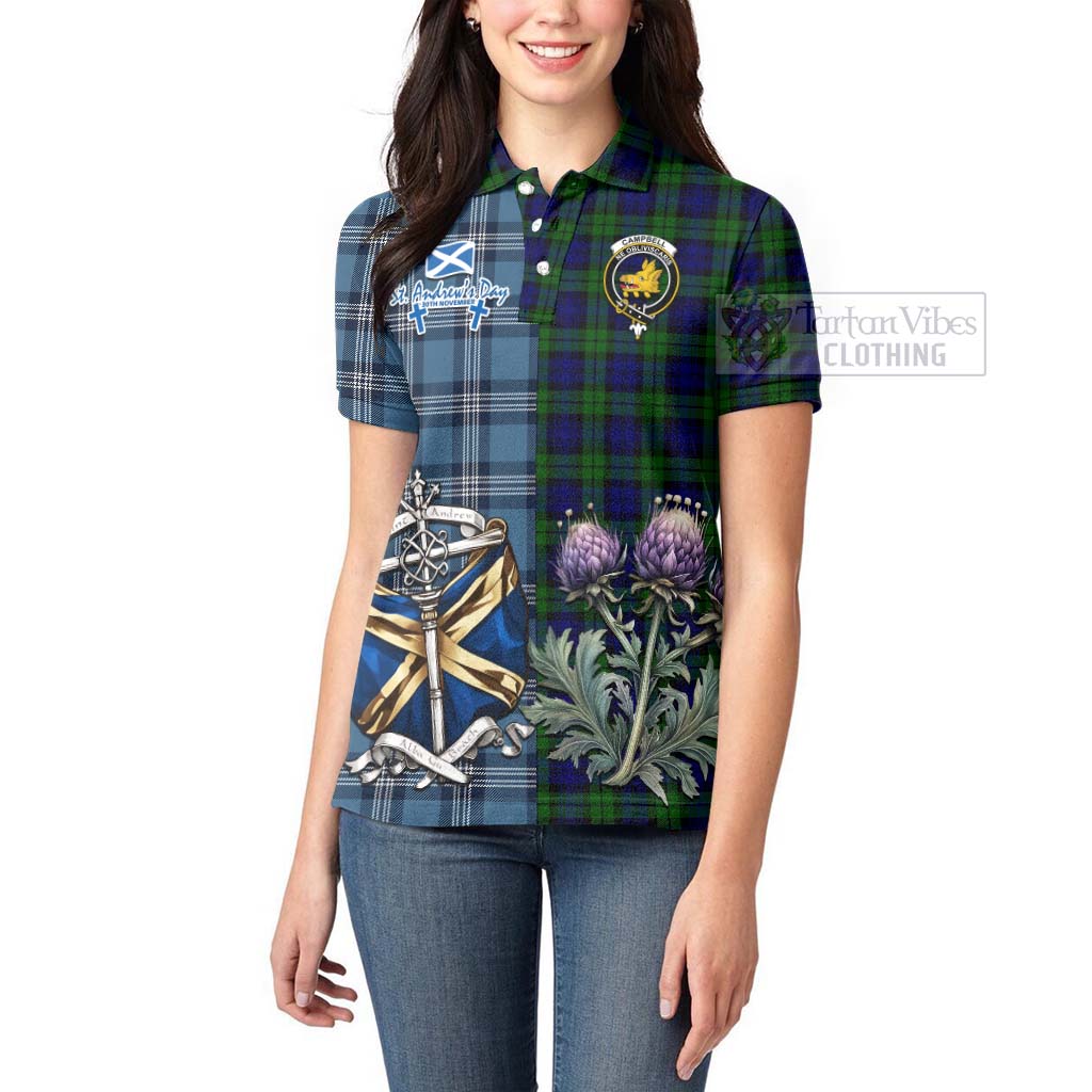 Tartan Vibes Clothing Campbell Tartan Women's Polo Shirt Happy St. Andrew's Day Half Tartan Style