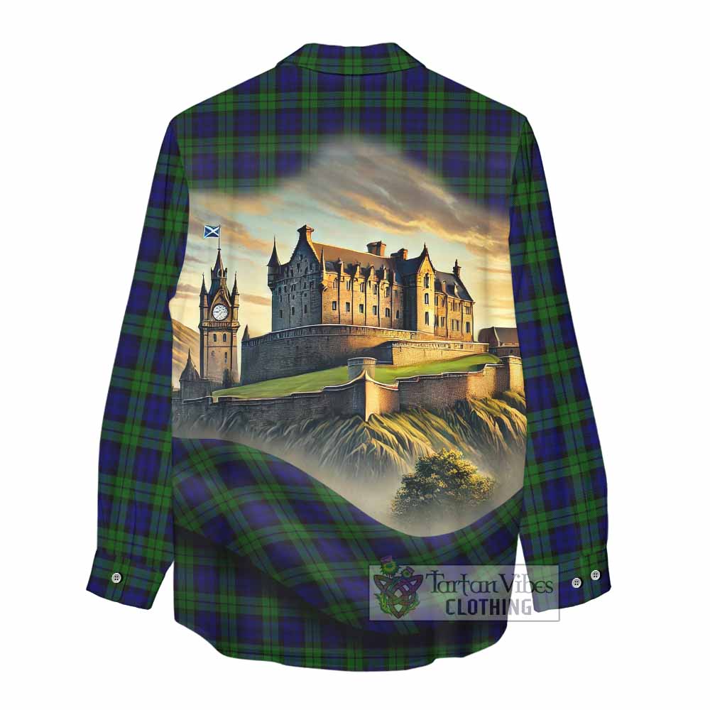 Campbell Tartan Family Crest Women's Casual Shirt with Scottish Ancient Castle Style - Tartan Vibes Clothing