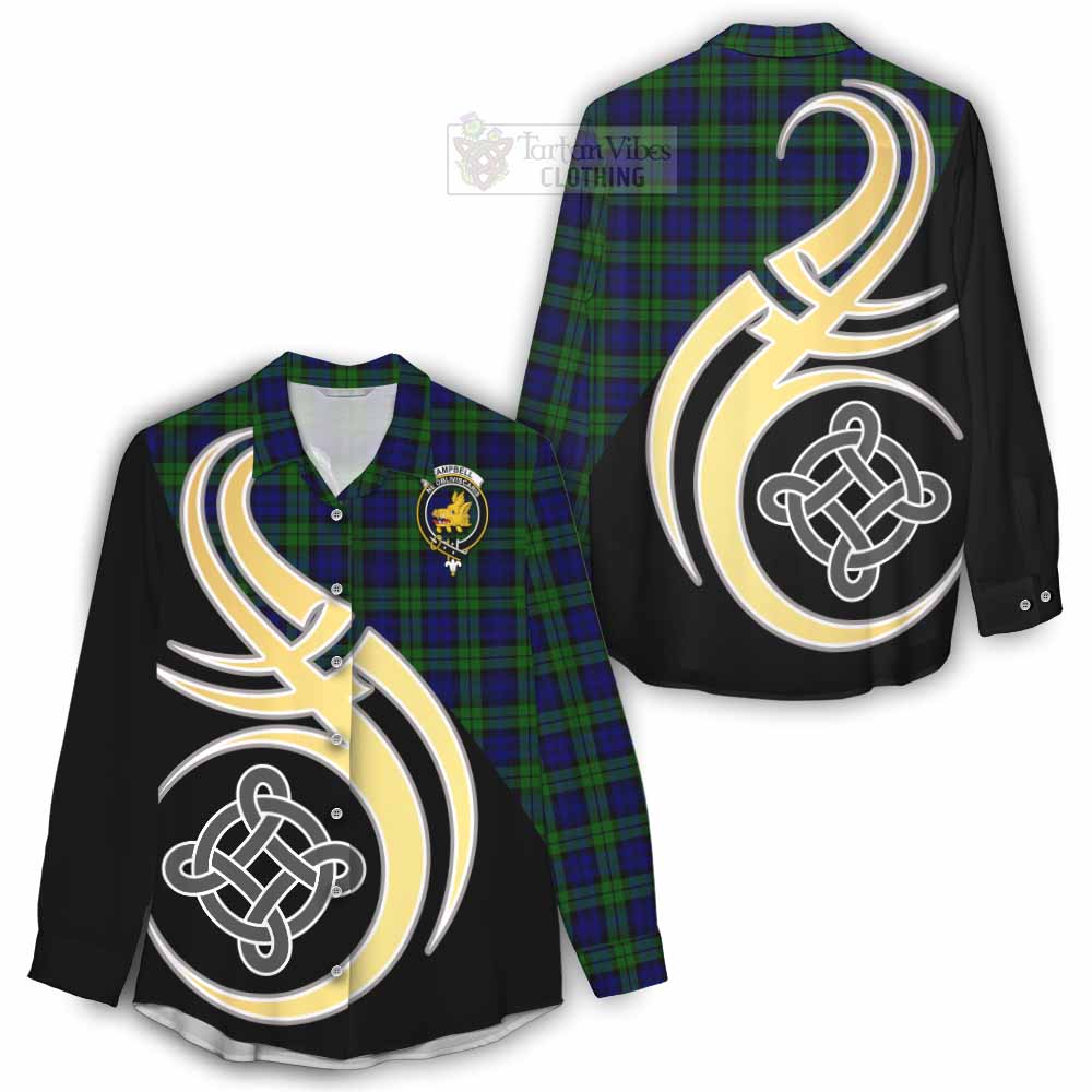 Tartan Vibes Clothing Campbell Tartan Women's Casual Shirt with Family Crest and Celtic Symbol Style