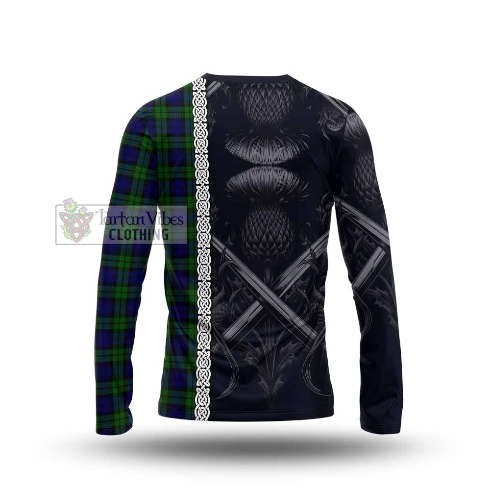 Tartan Vibes Clothing Campbell Tartan Long Sleeve T-Shirt with Family Crest Cross Sword Thistle Celtic Vibes