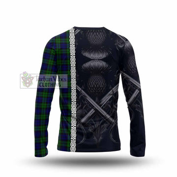 Campbell Tartan Long Sleeve T-Shirt with Family Crest Cross Sword Thistle Celtic Vibes