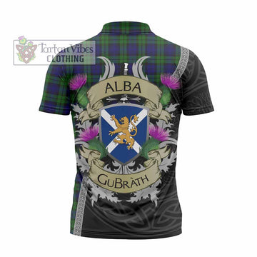 Campbell Tartan Family Crest Zipper Polo Shirt Lion Rampant Royal Thistle Shield Celtic Inspired - Tartan Vibes Clothing