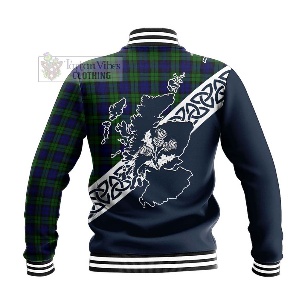 Tartan Vibes Clothing Campbell Tartan Baseball Jacket Featuring Thistle and Scotland Map