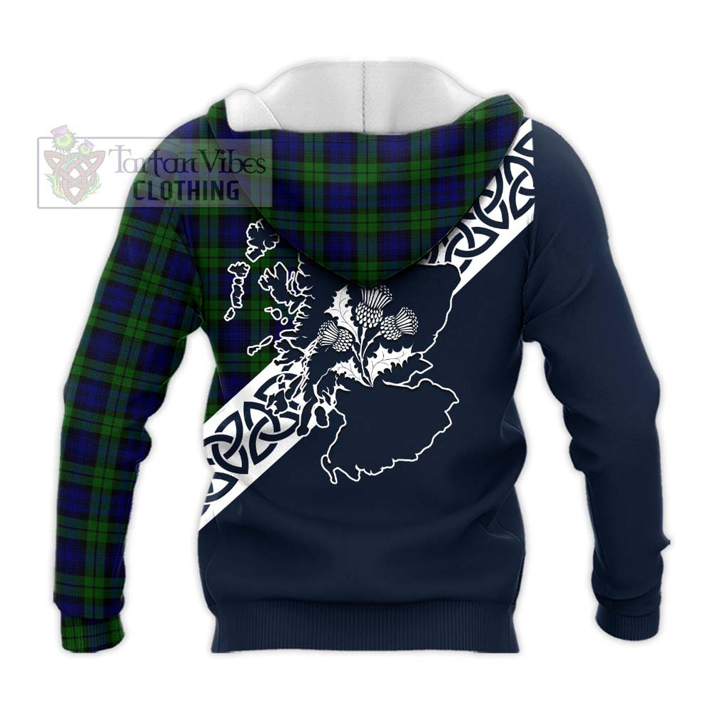 Tartan Vibes Clothing Campbell Tartan Knitted Hoodie Featuring Thistle and Scotland Map