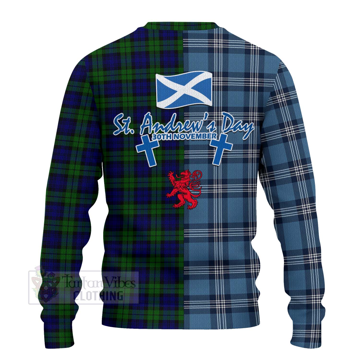 Tartan Vibes Clothing Campbell Tartan Knitted Sweater Happy St. Andrew's Day Half Tartan Style