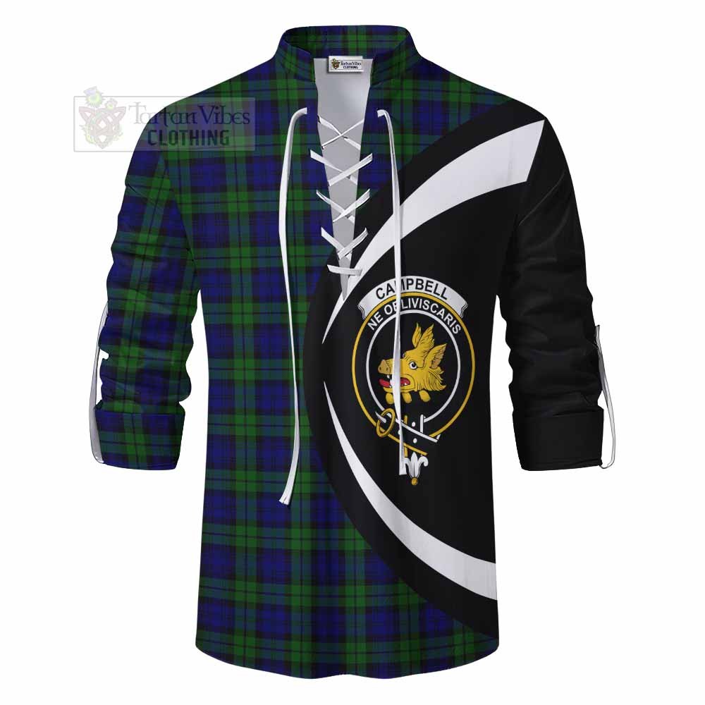 Tartan Vibes Clothing Campbell Tartan Ghillie Kilt Shirt with Family Crest Circle Style