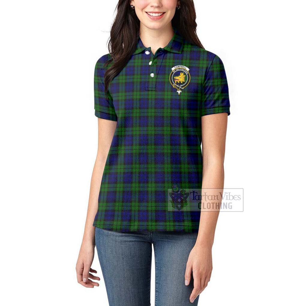 Tartan Vibes Clothing Campbell Tartan Women's Polo Shirt with Family Crest and Bearded Skull Holding Bottles of Whiskey