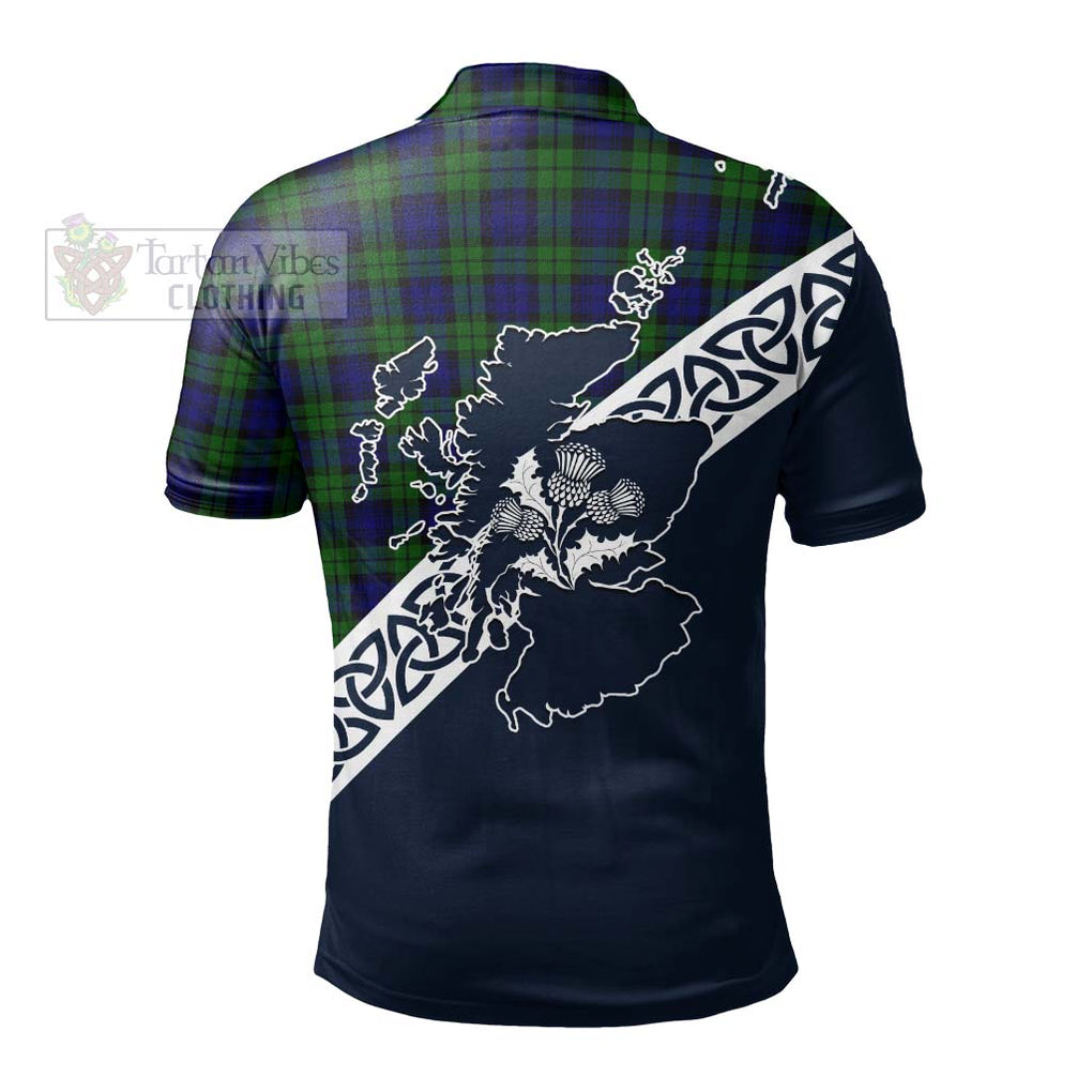 Campbell Tartan Polo Shirt Featuring Thistle and Scotland Map