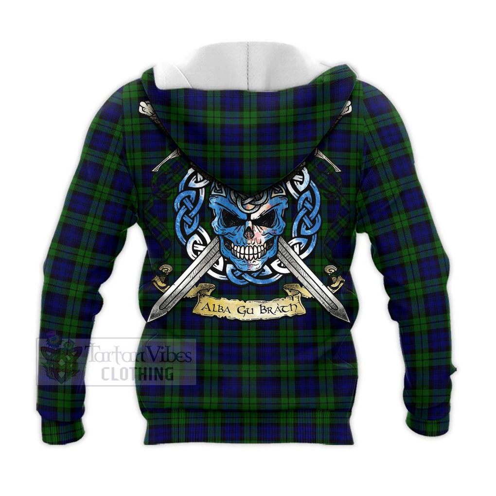 Tartan Vibes Clothing Campbell Tartan Knitted Hoodie with Family Crest Celtic Skull Style