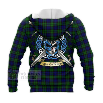 Campbell Tartan Knitted Hoodie with Family Crest Celtic Skull Style