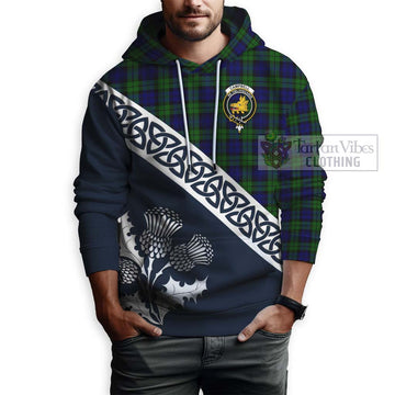 Campbell Tartan Hoodie Featuring Thistle and Scotland Map