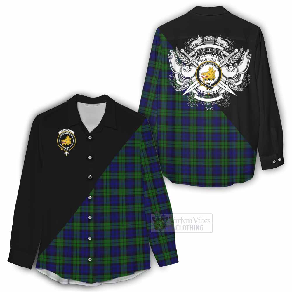 Tartan Vibes Clothing Campbell Tartan Women's Casual Shirt with Family Crest and Military Logo Style