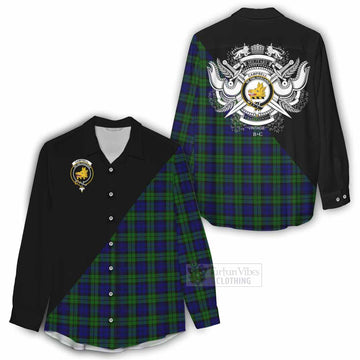 Campbell Tartan Women's Casual Shirt with Family Crest and Military Logo Style