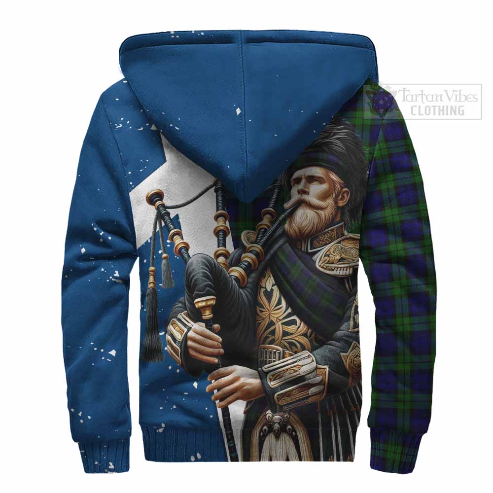 Tartan Vibes Clothing Campbell Tartan Sherpa Hoodie with Family Crest Scottish Bagpiper Vibes