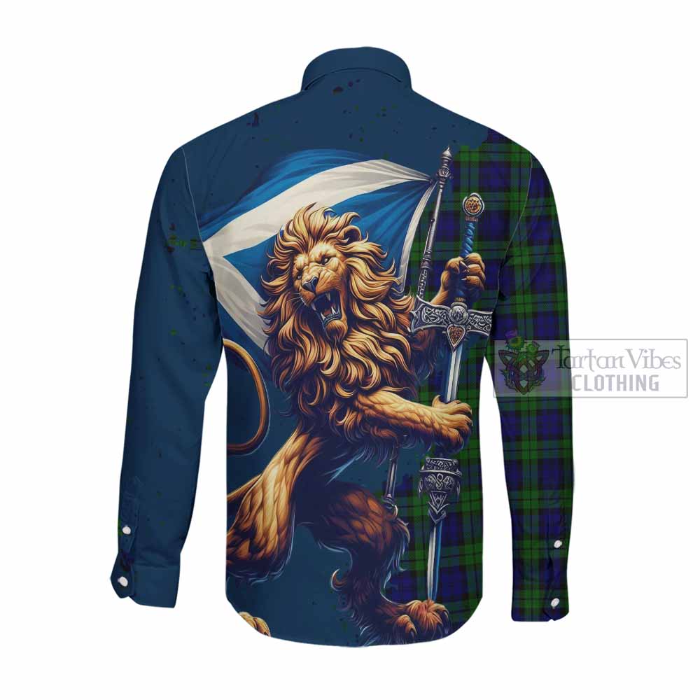 Tartan Vibes Clothing Campbell Tartan Family Crest Long Sleeve Button Shirt with Scottish Majestic Lion