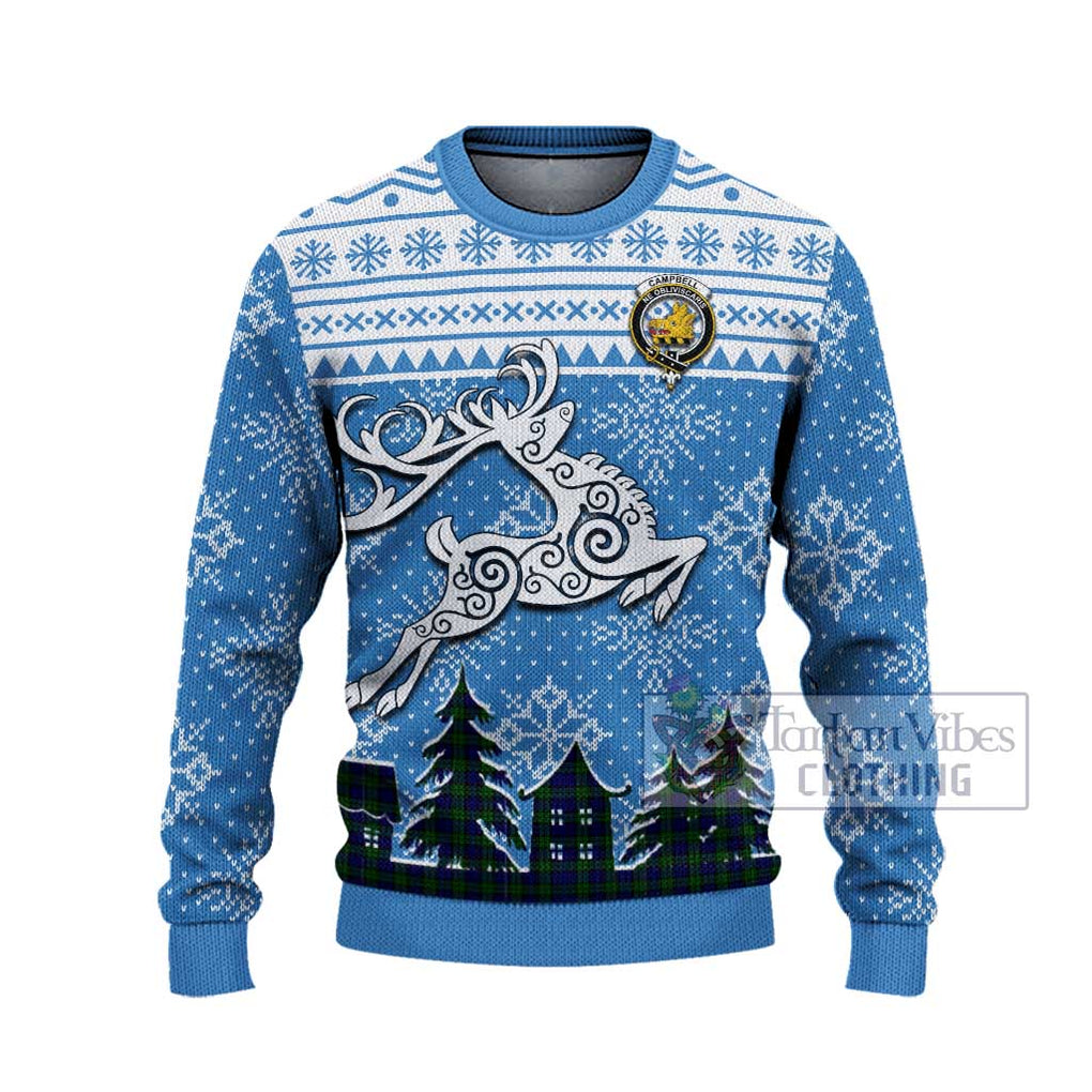 Tartan Vibes Clothing Campbell Clan Christmas Ugly Sweater with Tartan and Celtic Raindeer Style