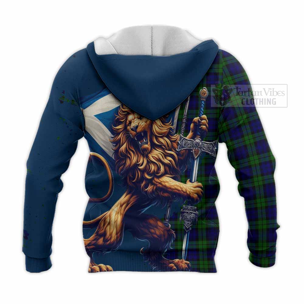 Tartan Vibes Clothing Campbell Tartan Family Crest Knitted Hoodie with Scottish Majestic Lion