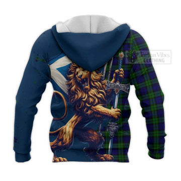 Campbell Tartan Family Crest Knitted Hoodie with Scottish Majestic Lion