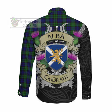 Campbell Tartan Family Crest Long Sleeve Button Shirt Lion Rampant Royal Thistle Shield Celtic Inspired Men's Shirt - Tartan Vibes Clothing