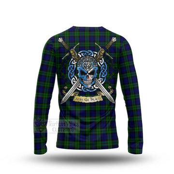 Campbell Tartan Long Sleeve T-Shirt with Family Crest Celtic Skull Style