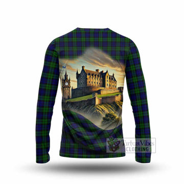 Campbell Tartan Family Crest Long Sleeve T-Shirt with Scottish Ancient Castle Style - Tartan Vibes Clothing