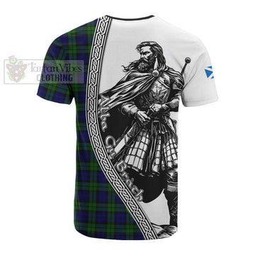 Campbell Tartan Clan Crest Cotton T-shirt with Highlander Warrior Celtic Style