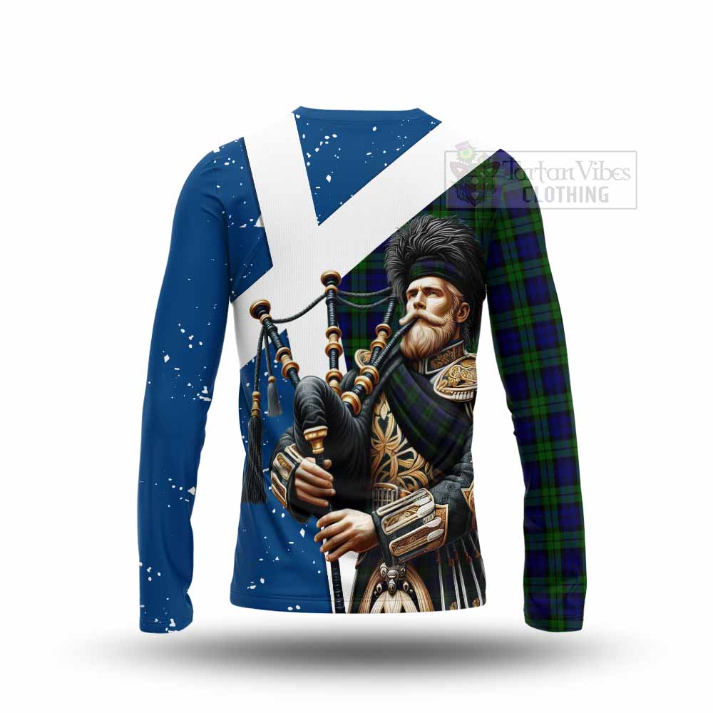 Tartan Vibes Clothing Campbell Tartan Long Sleeve T-Shirt with Family Crest Scottish Bagpiper Vibes