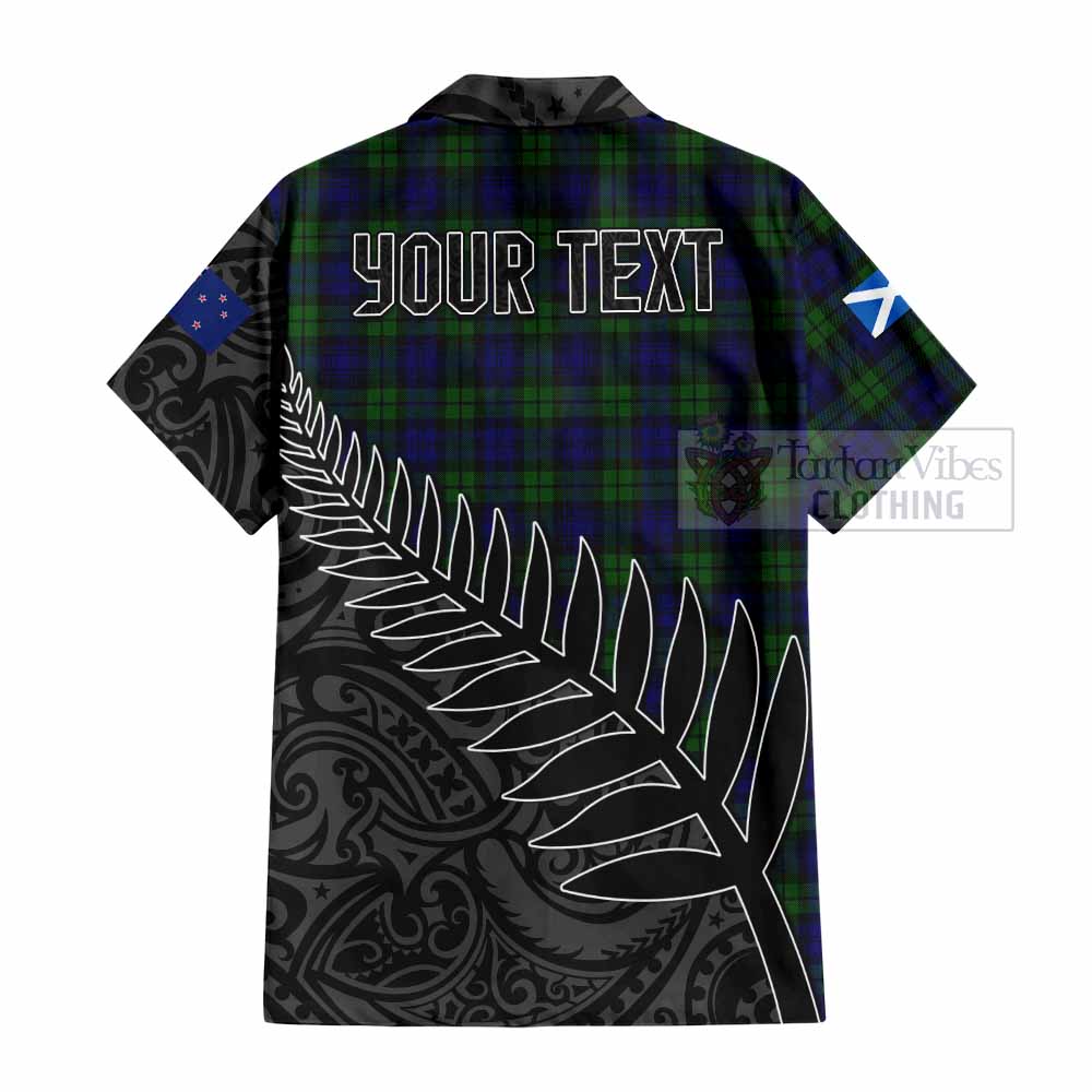 Tartan Vibes Clothing Campbell Crest Tartan Short Sleeve Button Shirt with New Zealand Silver Fern Half Style