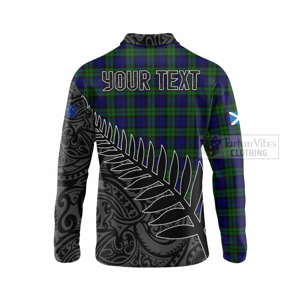 Tartan Vibes Clothing Campbell Crest Tartan Long Sleeve Polo Shirt with New Zealand Silver Fern Half Style