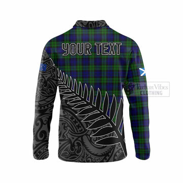 Campbell Crest Tartan Long Sleeve Polo Shirt with New Zealand Silver Fern Half Style