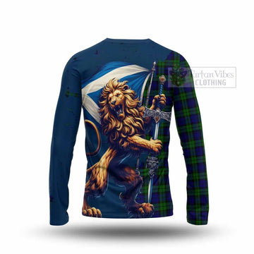 Campbell Tartan Family Crest Long Sleeve T-Shirt with Scottish Majestic Lion