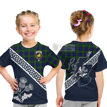 Campbell Tartan Kid T-Shirt Featuring Thistle and Scotland Map