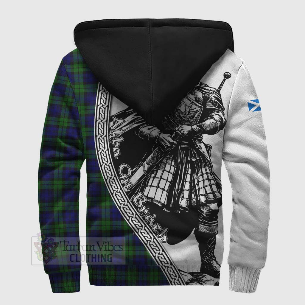 Tartan Vibes Clothing Campbell Tartan Clan Crest Sherpa Hoodie with Highlander Warrior Celtic Style