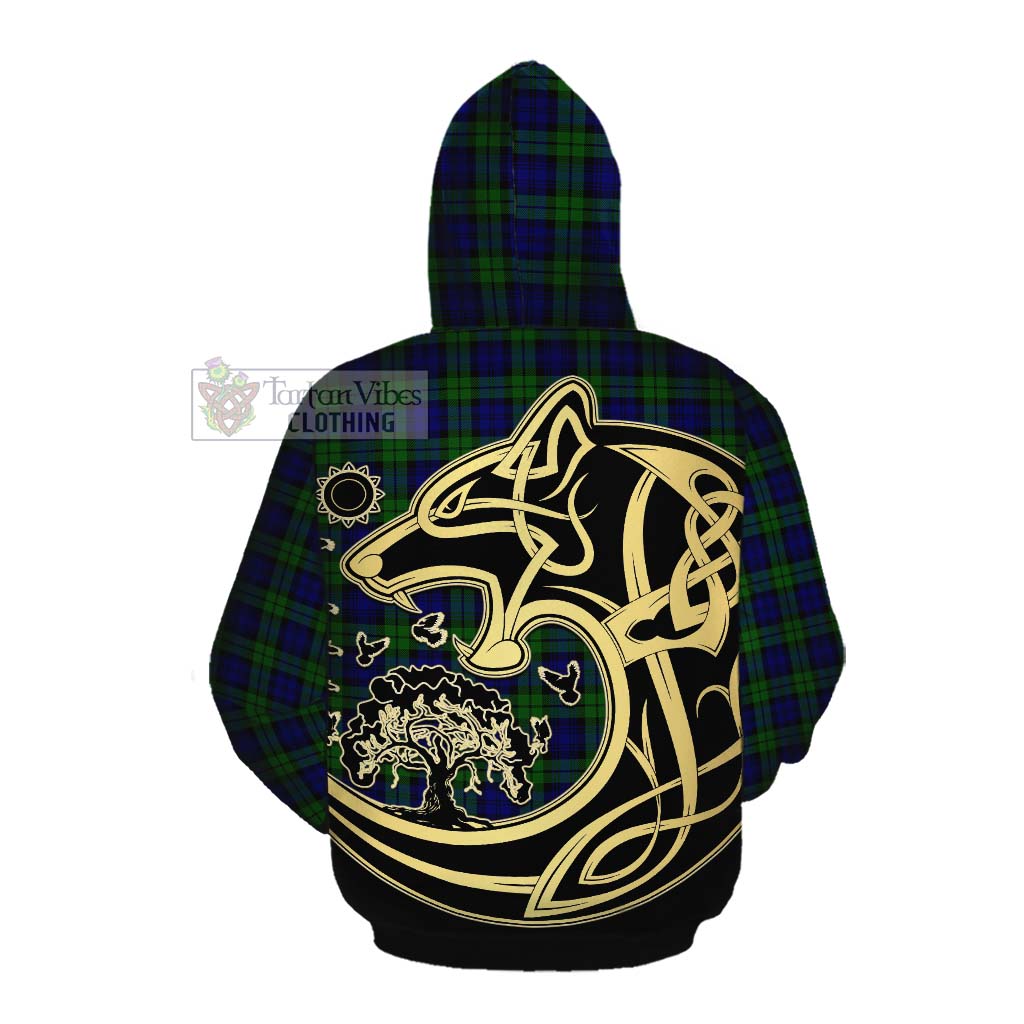 Tartan Vibes Clothing Campbell Tartan Cotton Hoodie with Family Crest Celtic Wolf Style