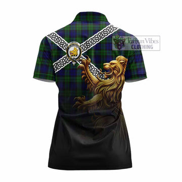 Campbell Crest Tartan Women's Polo Shirt with Golden Lion Emblem Celtic Style - Tartan Vibes Clothing