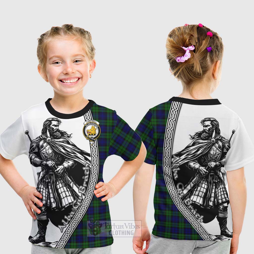 Tartan Vibes Clothing Campbell Tartan Clan Crest Kid T-Shirt with Highlander Warrior Celtic Style