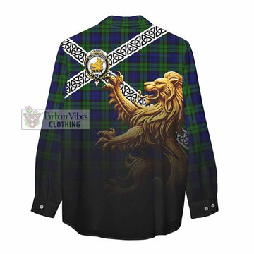 Campbell Crest Tartan Women's Casual Shirt with Golden Lion Emblem Celtic Style - Tartan Vibes Clothing