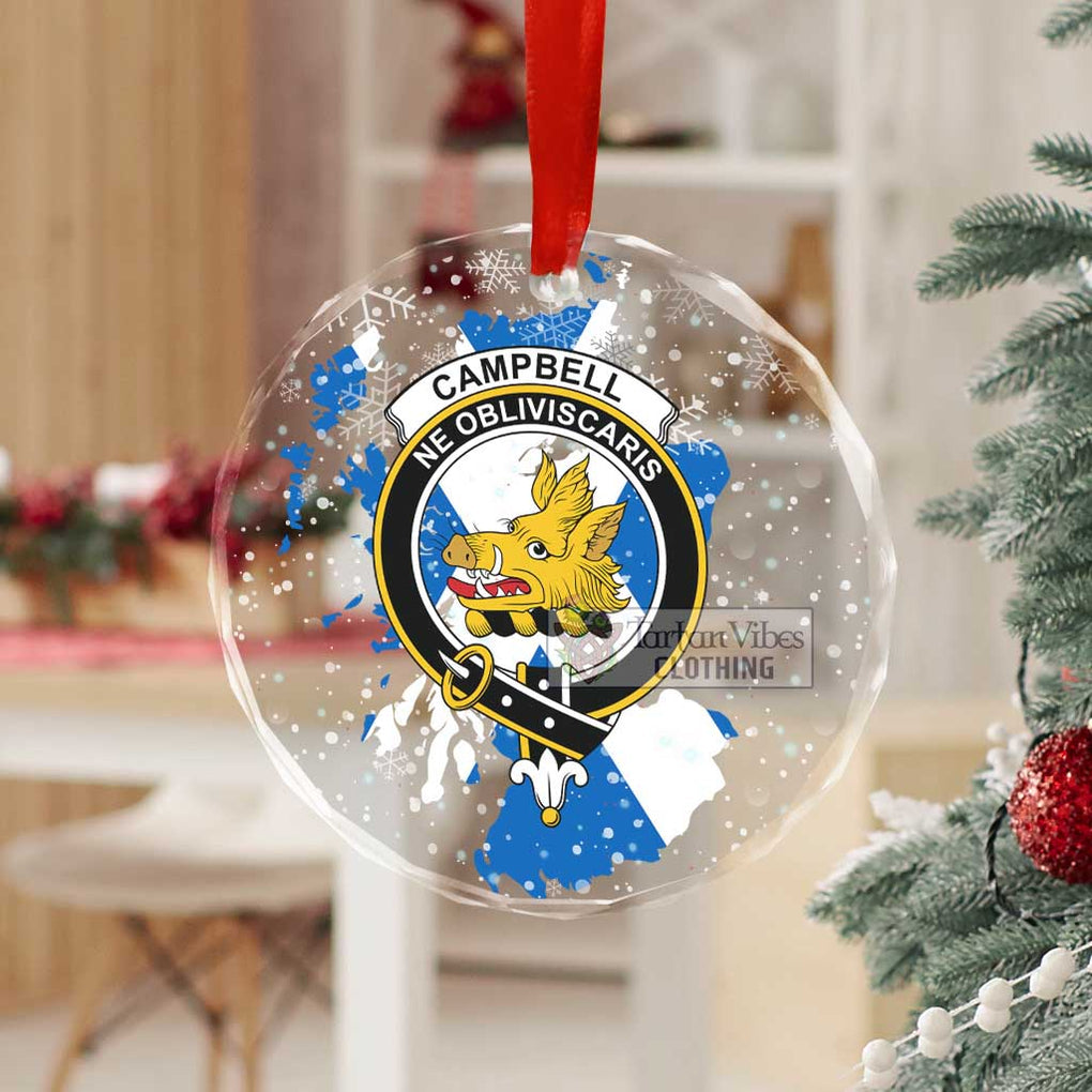 Tartan Vibes Clothing Campbell Clan Crest Christmas Glass Ornament with Scotland Map