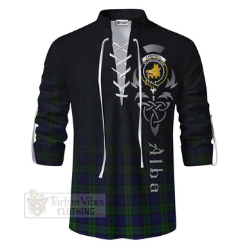 Campbell Tartan Ghillie Kilt Shirt Featuring Alba Gu Brath Family Crest Celtic Inspired