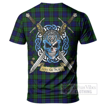 Campbell Tartan T-Shirt with Family Crest Celtic Skull Style