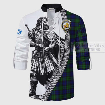 Campbell Tartan Clan Crest Ghillie Kilt Shirt with Highlander Warrior Celtic Style