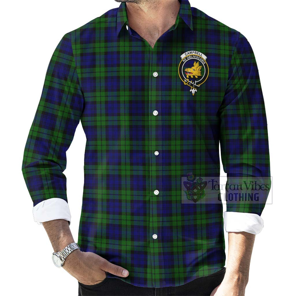 Tartan Vibes Clothing Campbell Tartan Long Sleeve Button Shirt with Family Crest Celtic Skull Style