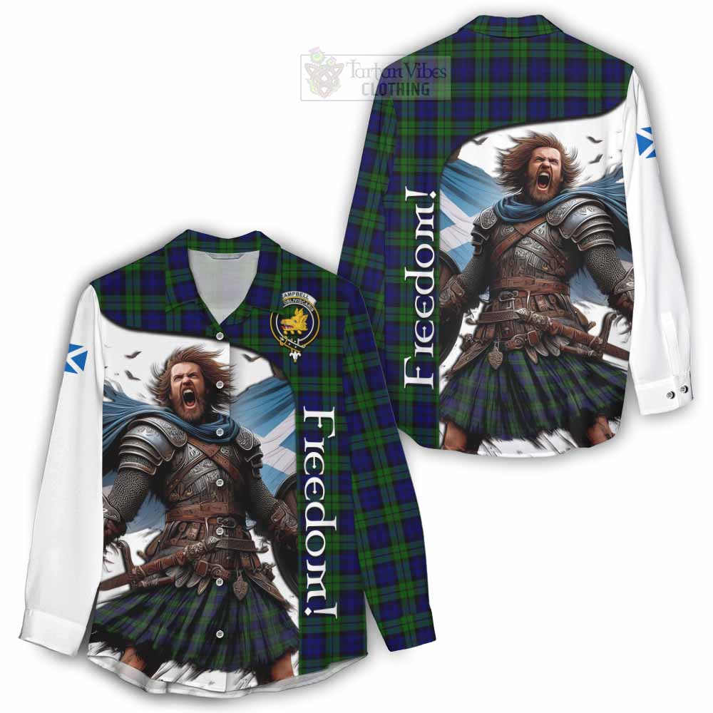 Tartan Vibes Clothing Campbell Crest Tartan Women's Casual Shirt Inspired by the Freedom of Scottish Warrior