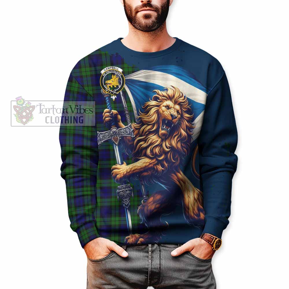 Tartan Vibes Clothing Campbell Tartan Family Crest Sweatshirt with Scottish Majestic Lion