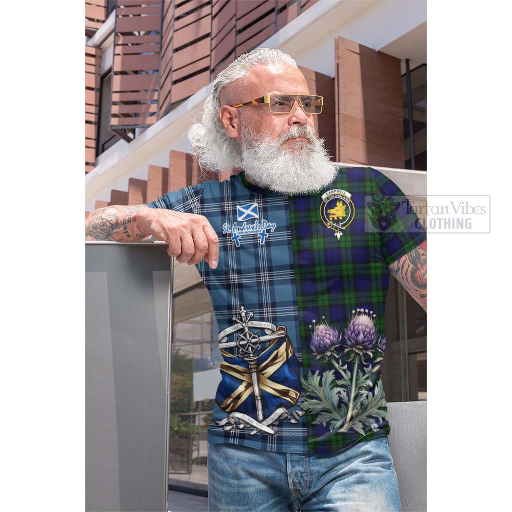 Tartan Vibes Clothing Campbell Tartan Cotton T-shirt Happy St. Andrew's Day Half Tartan Style