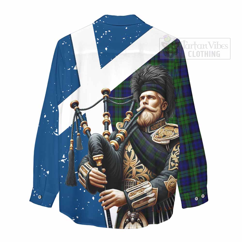 Tartan Vibes Clothing Campbell Tartan Women's Casual Shirt with Family Crest Scottish Bagpiper Vibes